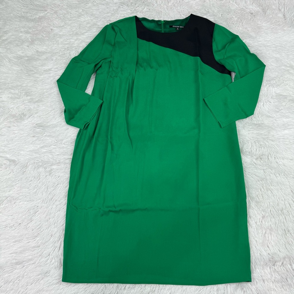 Gianni Binni 3/4 sleeve color block shift dress Crew neck green black